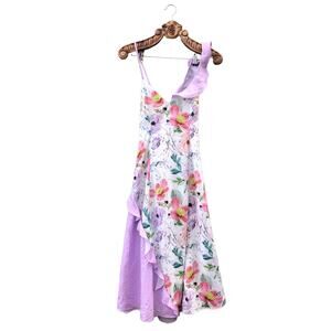 Urban Outfitters Midi Dress Darcie Color Block Floral Ruffle Sprinkle Dots M